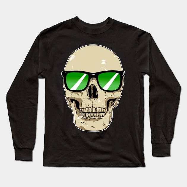 Skull Wearing Sunglasses Green Lenses Long Sleeve T-Shirt by Black Snow Comics